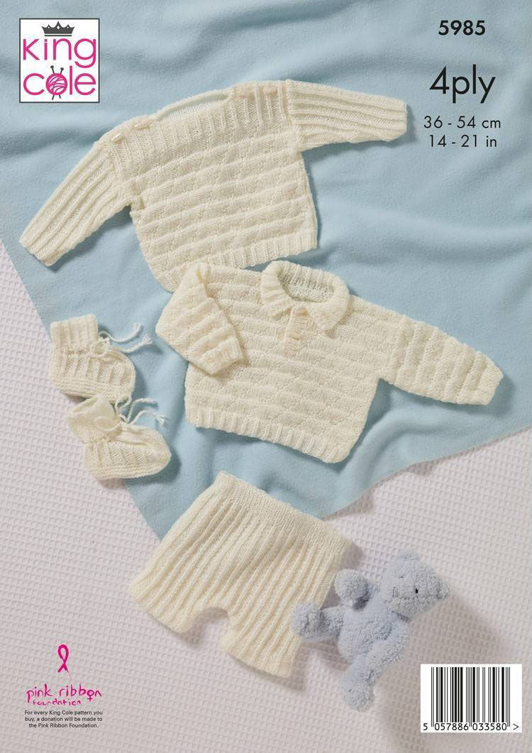 King Cole Cherished 4 Ply - Sweaters, Pants and Bootees (5985)