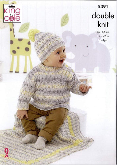 King Cole Patterns King Cole Drifter Baby DK & Cottonsoft DK - Sweater, Cardigan, Hats & Blanket (5391) 5057886008984