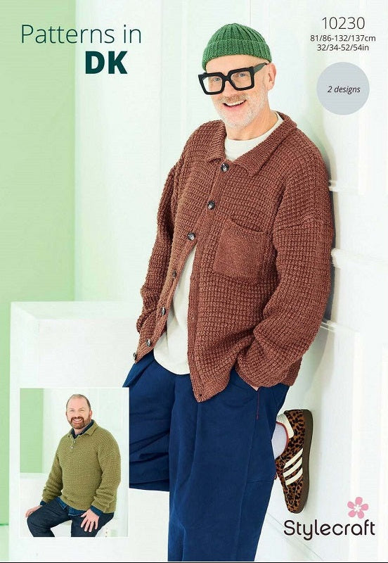 Knitting pattern book cover featuring a man wearing a brown knitted cardigan and green beanie, with Stylecraft branding.