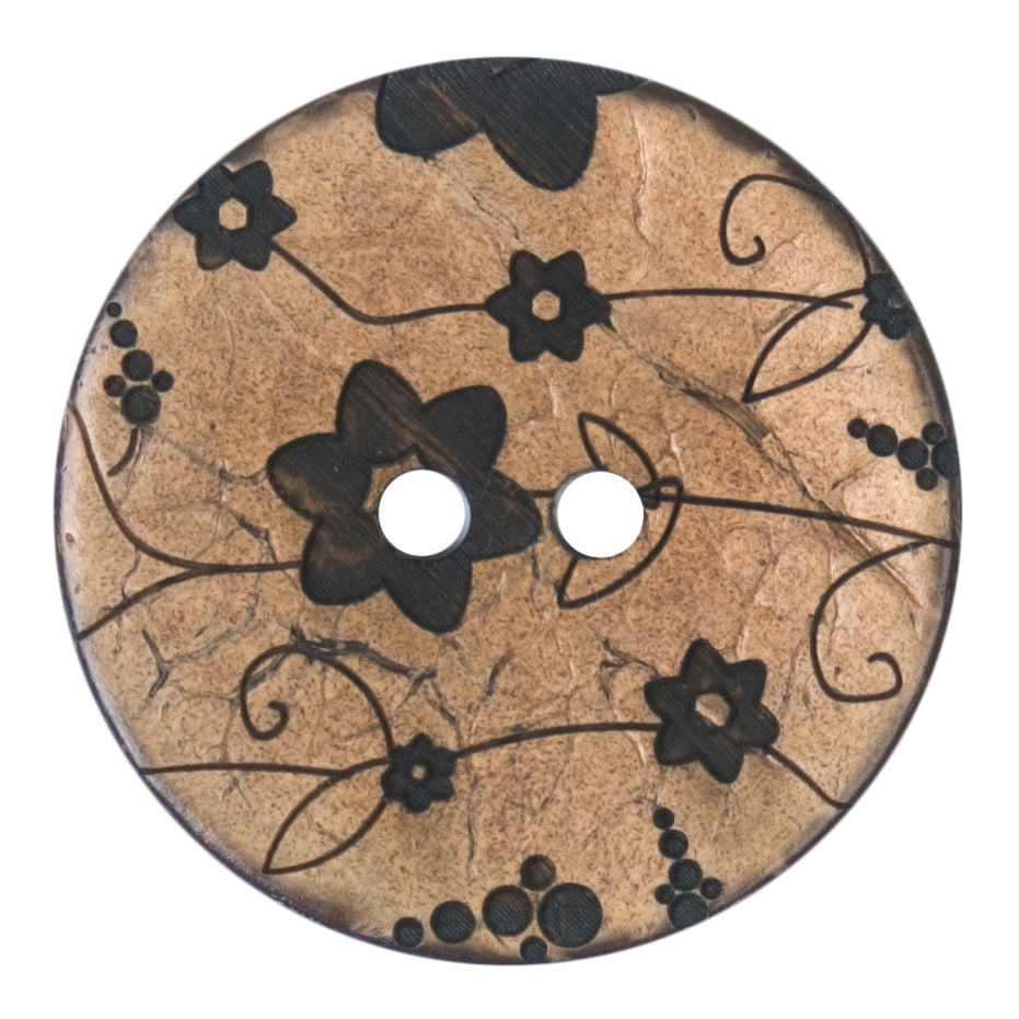 Round Floral Etched Coconut Button - 31mm