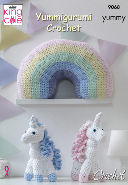 King Cole Yummy - Crochet Unicorn & Rainbow Cushion (9068)