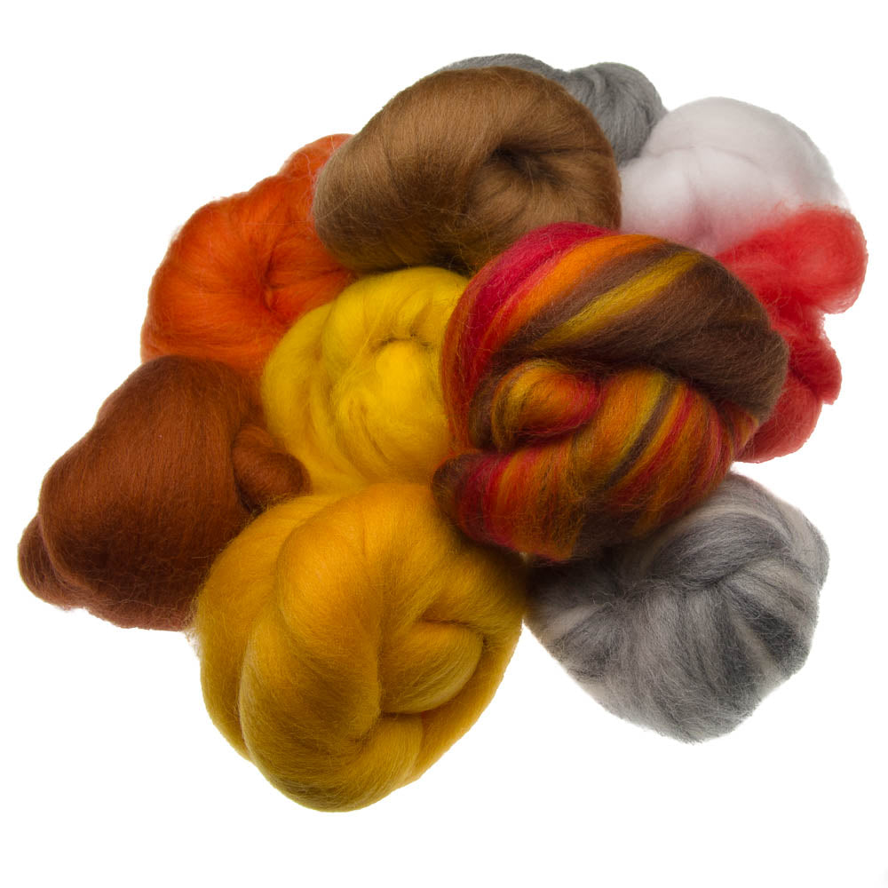 100g Mixed Bag of Wool Tops - Oranges