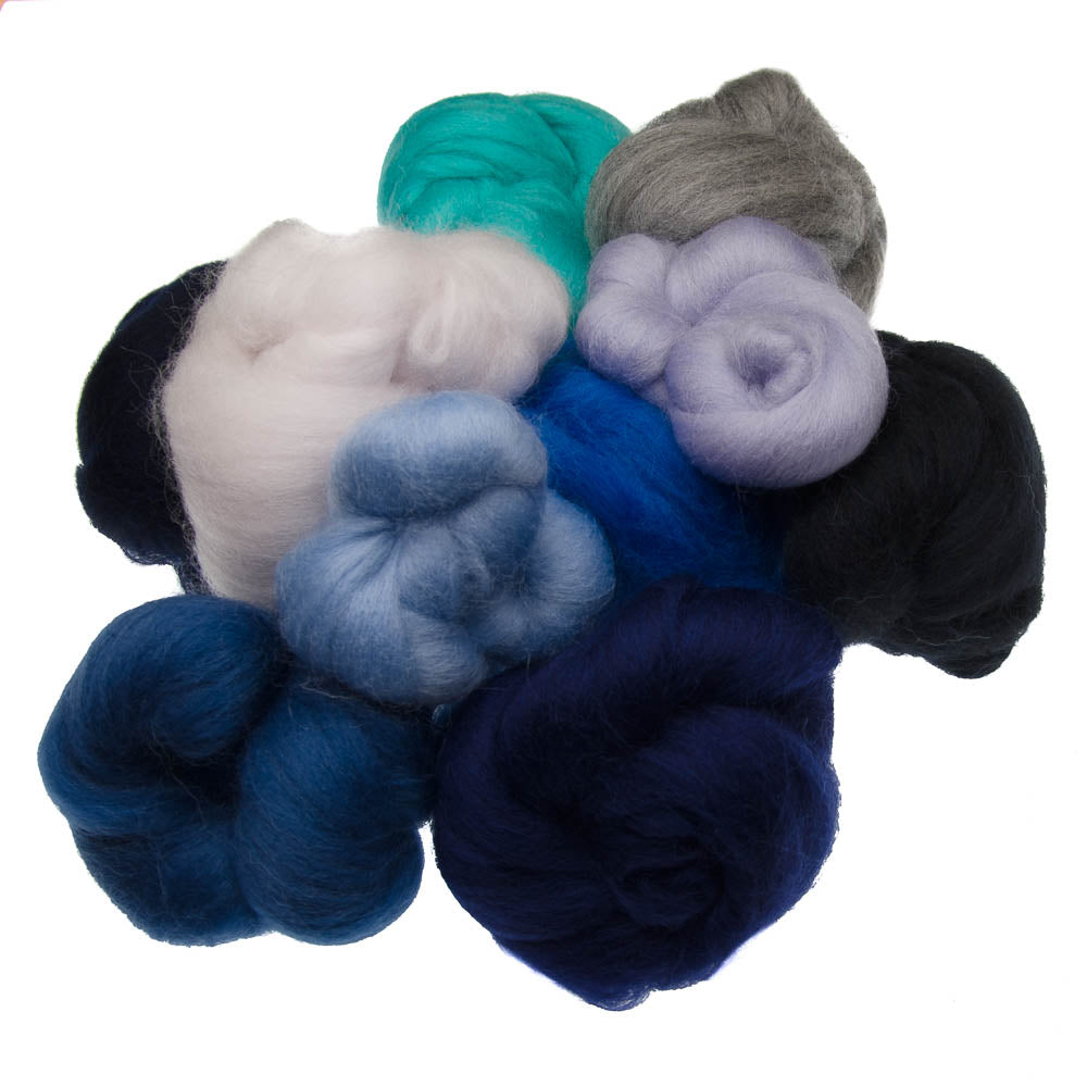 100g Mixed Bag of Wool Tops - Blues