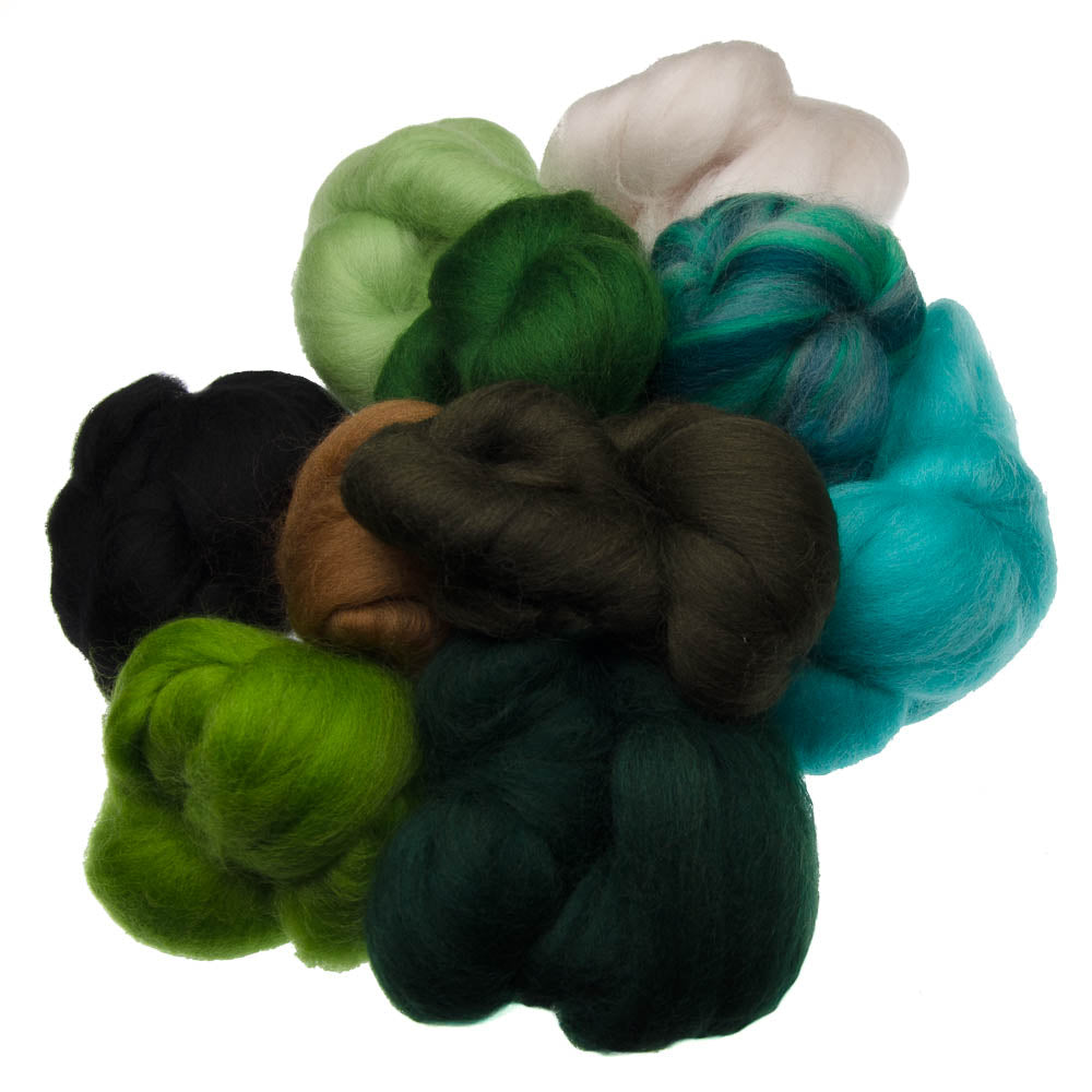 100g Mixed Bag of Wool Tops - Greens