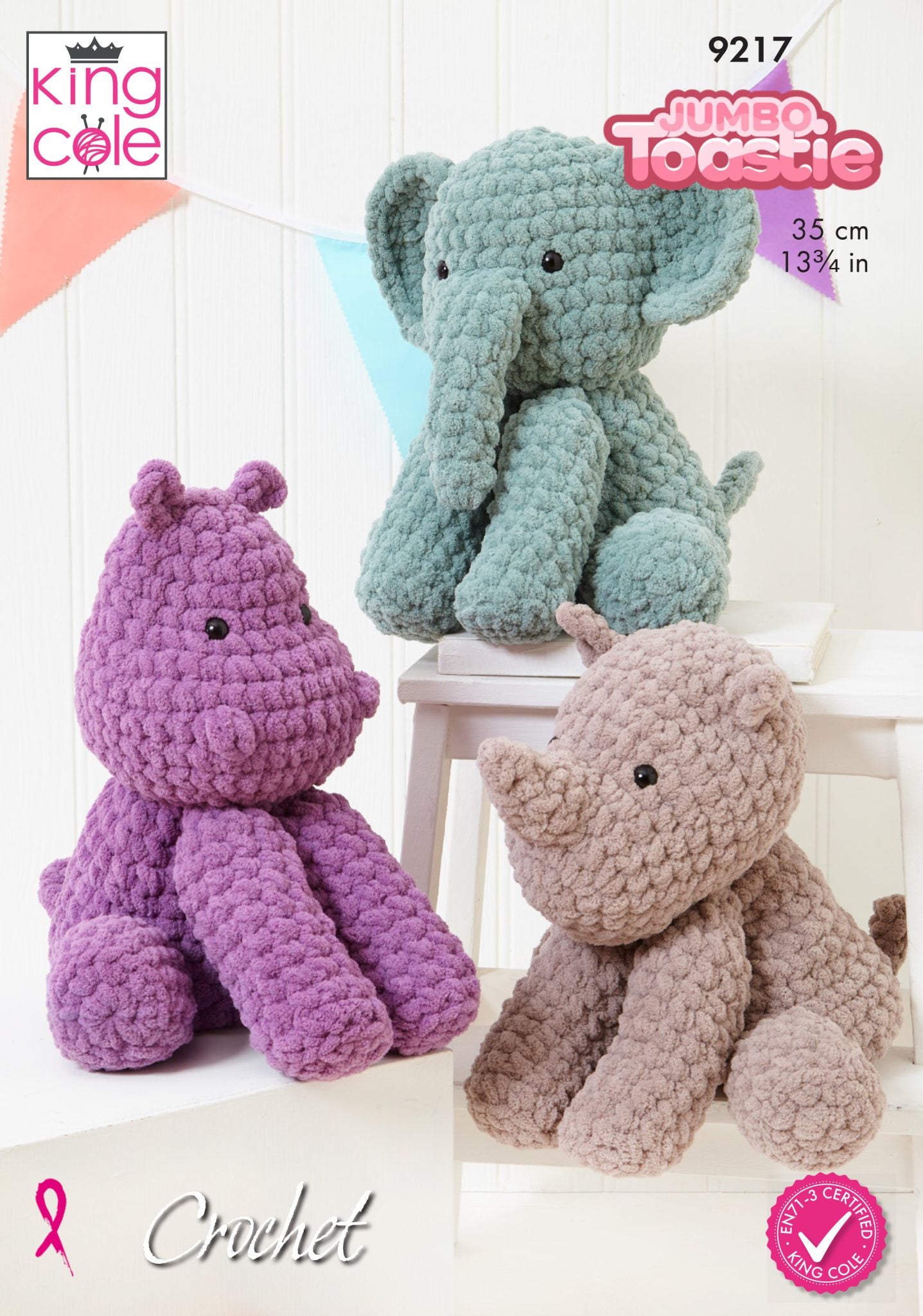King Cole Jumbo Toastie - Elephant, Hippo & Rhino Toys (9217)