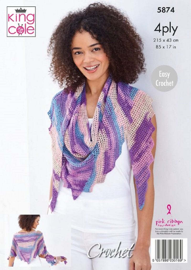 King Cole Patterns King Cole Summer 4 Ply - Crochet Shawls (5874) 5057886030169