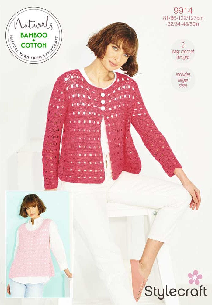 Stylecraft Patterns Stylecraft Naturals Bamboo+Cotton - Crochet Cardigan & Tee (9914) 5034533076107
