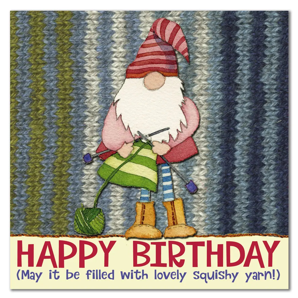 Emma Ball Jolly Knitting Gnome Birthday Greetings Card