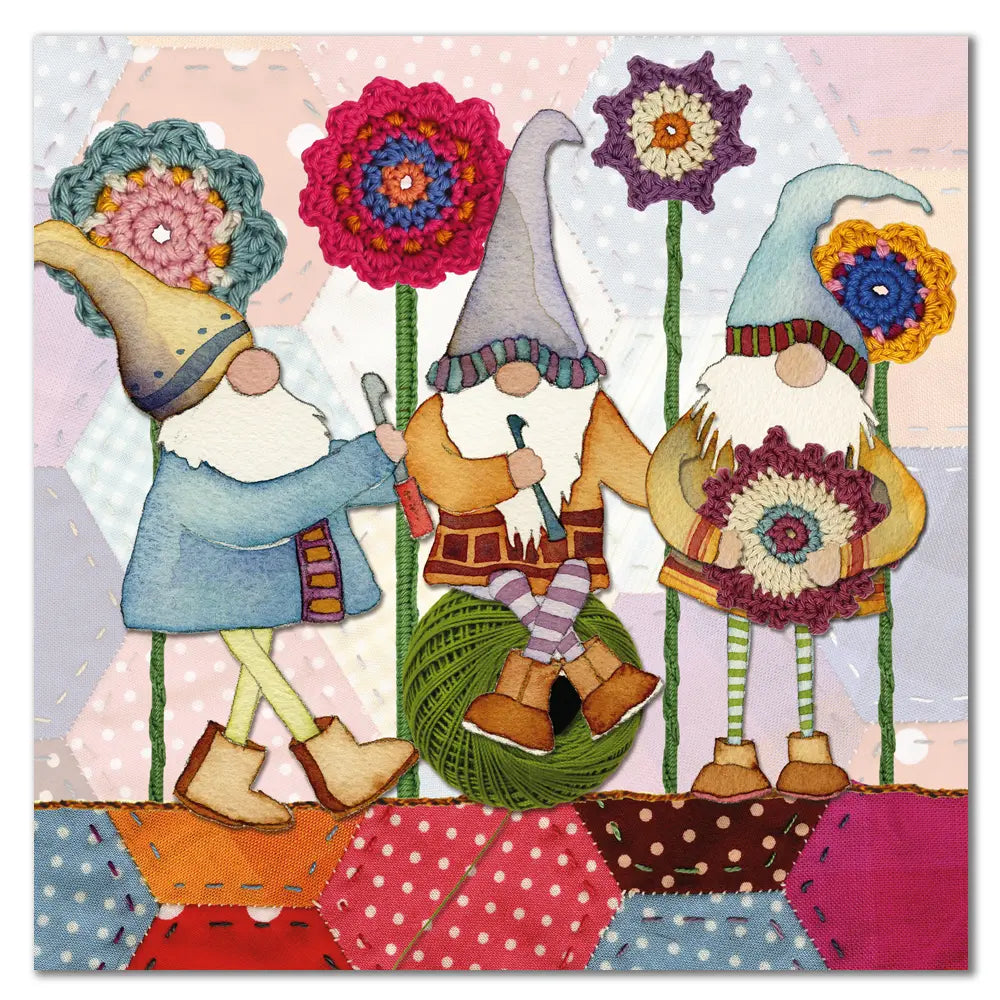 Emma Ball Crocheting Gnomes Greetings Card