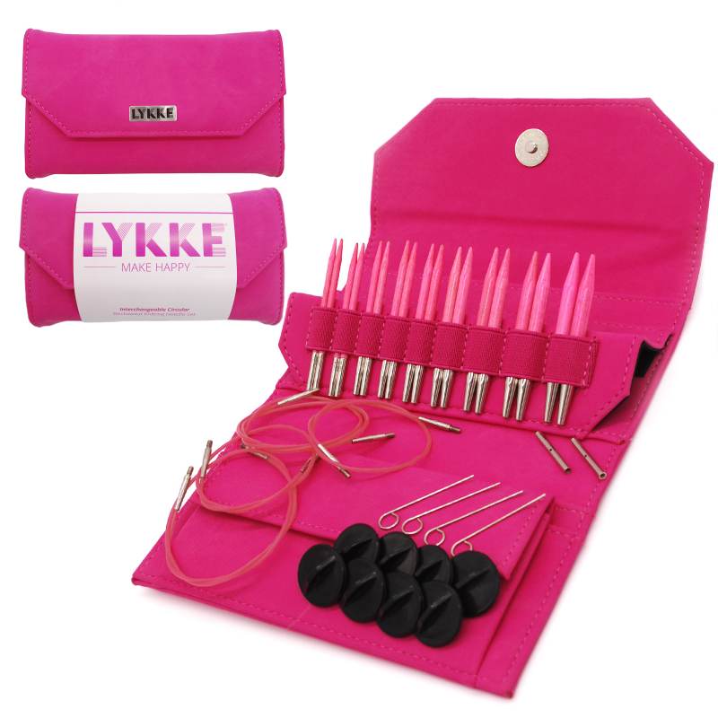 Lykke 3.5" Interchangeable Knitting Needle Set - Blush - Fuchsia Denim