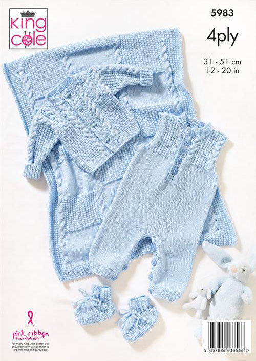 King Cole Cherished 4 Ply - Jacket, Dungarees, Bootees and Blanket (5983)