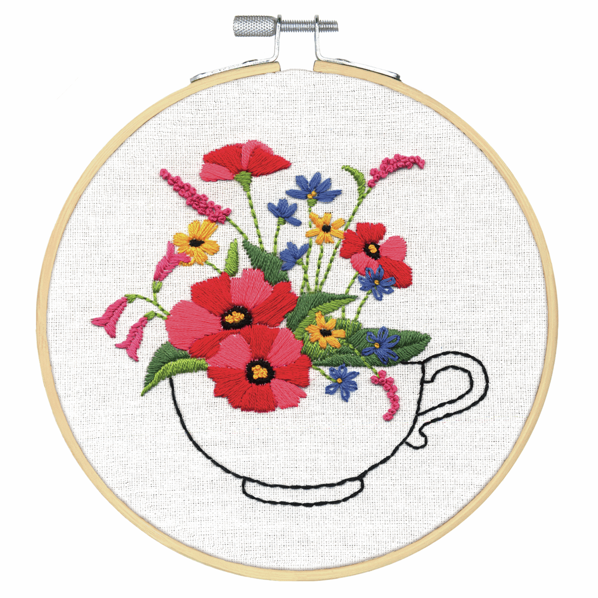 Dimensions Needlecraft Dimensions Crewel Embroidery Kit with Hoop - Cup of Flowers 088677761950
