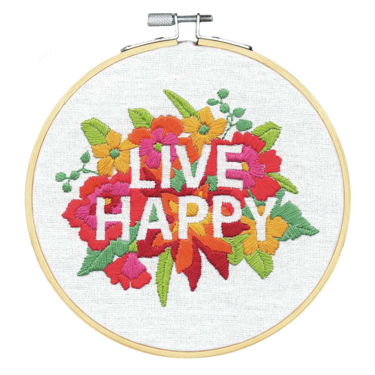 Dimensions Needlecraft Dimensions Crewel Embroidery Kit with Hoop - Live Happy 088677761073