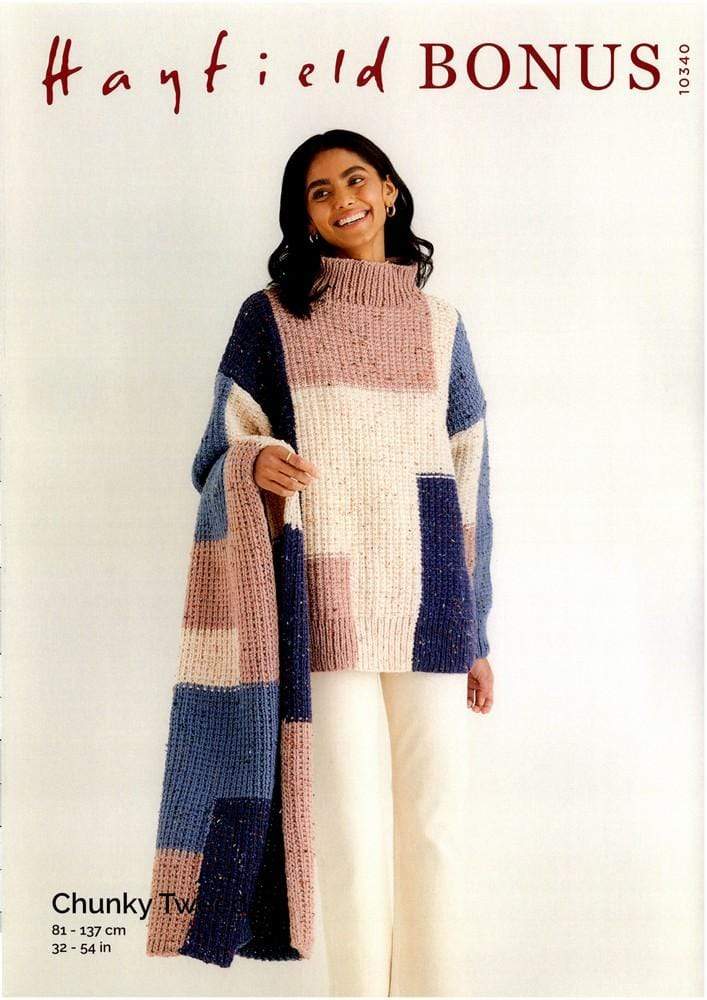 Hayfield Patterns Hayfield Bonus Chunky Tweed - Sweater and Scarf (10340) 5024723103409