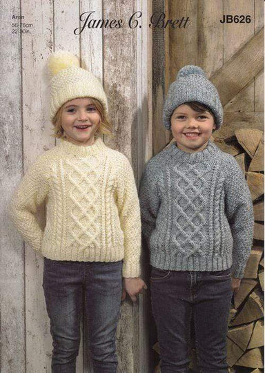 James C. Brett Patterns James C. Brett Rustic with Wool Aran - Sweater and Hat (JB626) 5055559623700