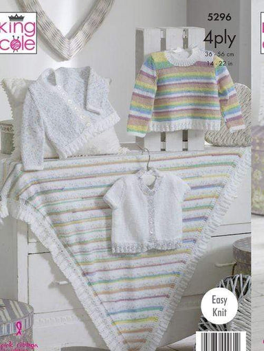 King Cole Patterns King Cole Big Value Baby 4 Ply - Cardigans, Sweater and Shawl (5296) 5057886000612