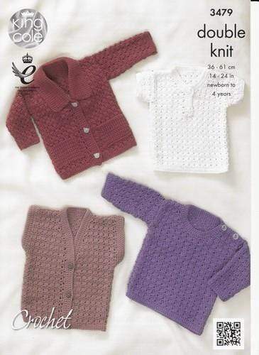 King Cole Patterns King Cole DK - Collared Cardigan, Sweaters with Long and Short Sleeves and Waistcoat (3479)