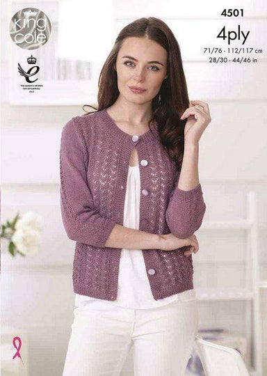 King Cole Patterns King Cole Giza Cotton 4 Ply - Cardigan and Top (4501) 5015214822619