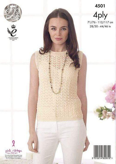King Cole Patterns King Cole Giza Cotton 4 Ply - Cardigan and Top (4501) 5015214822619
