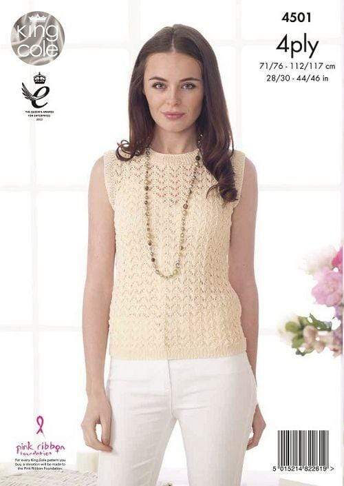 King Cole Patterns King Cole Giza Cotton 4 Ply - Cardigan and Top (4501) 5015214822619