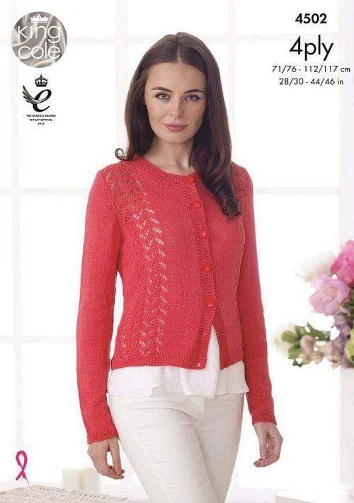 King Cole Patterns King Cole Giza Cotton 4 Ply - Cardigan and Top (4502) 5015214822626