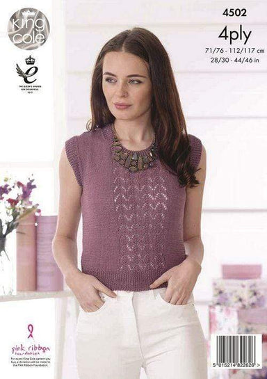 King Cole Patterns King Cole Giza Cotton 4 Ply - Cardigan and Top (4502) 5015214822626