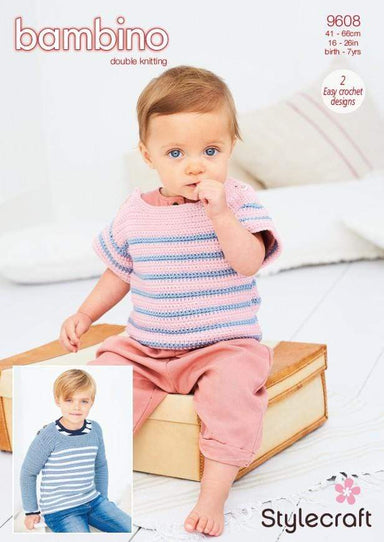 Stylecraft Patterns Stylecraft Bambino DK - Crochet Striped Top and Sweater (9608) 5034533073038