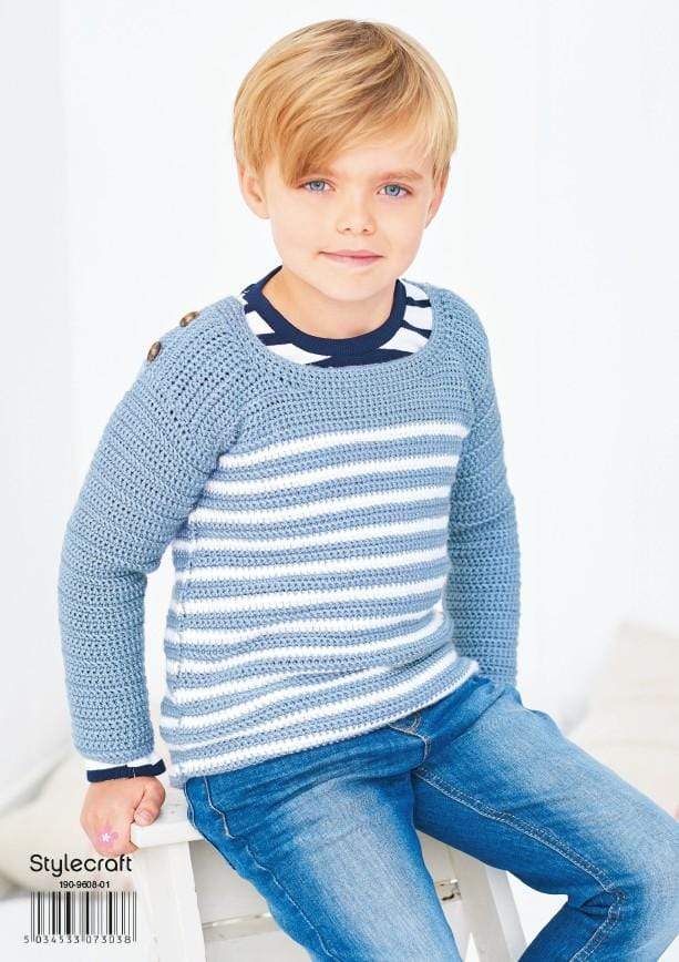 Stylecraft Patterns Stylecraft Bambino DK - Crochet Striped Top and Sweater (9608) 5034533073038