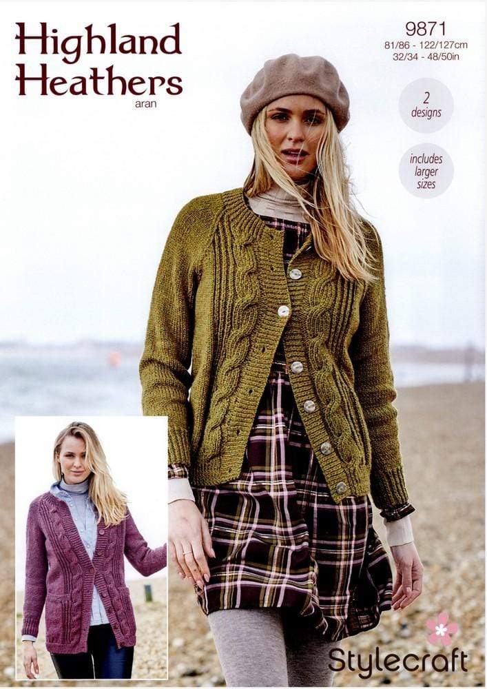 Stylecraft Patterns Stylecraft Highland Heathers Aran - Cardigans with Pockets (9871) 5034533075674