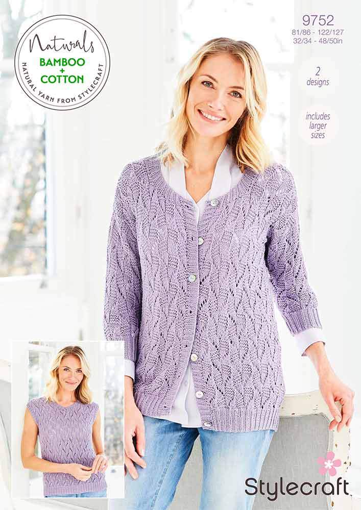 Cartamodello Stylecraft Naturals 9752 - Cardigan E Gilet In Bambù E Cotone DK