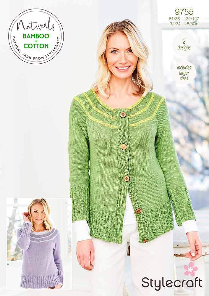 Stylecraft Patterns Stylecraft Naturals Bamboo+Cotton - Sweater and Cardigan (9755) 5034533074516