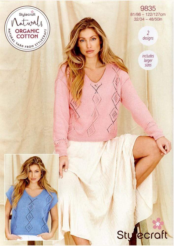 Stylecraft Patterns Stylecraft Naturals Organic Cotton - V Neck Sweater & V Neck Top (9835) 5034533075315