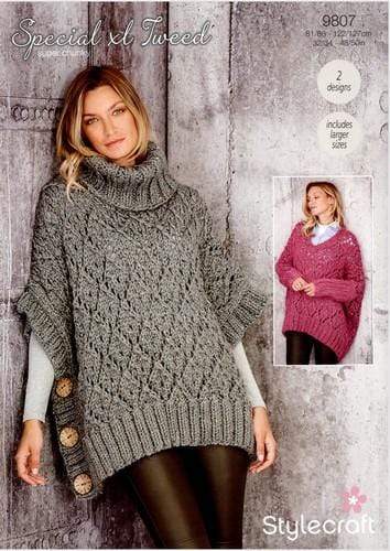 Stylecraft Patterns Stylecraft Special XL Tweed Super Chunky - Sweater and Poncho (9807) 5034533075001