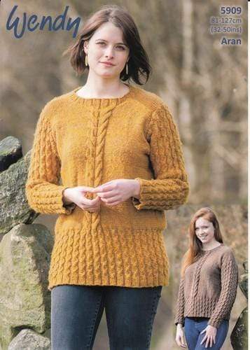 Wendy Patterns Wendy Aran - Twist Stitch and Cable Tunic & Sweater (5909) 5015832459099