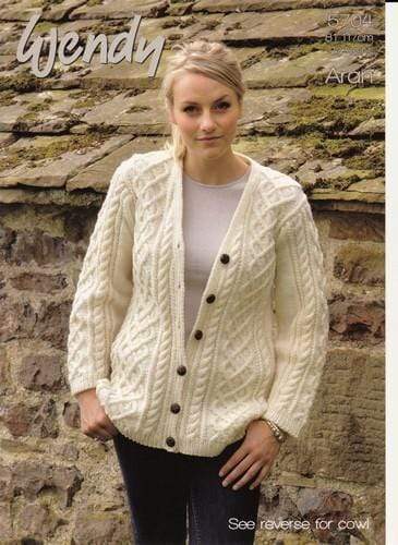 Wendy Patterns Wendy Aran with Wool - V Neck Cardigan and Cowl (5704) 5015832457040