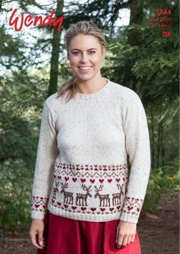 Wendy Patterns Wendy DK - Drop Sleeve Sweater with Reindeer Fairisle Border (5874) 5015832458740