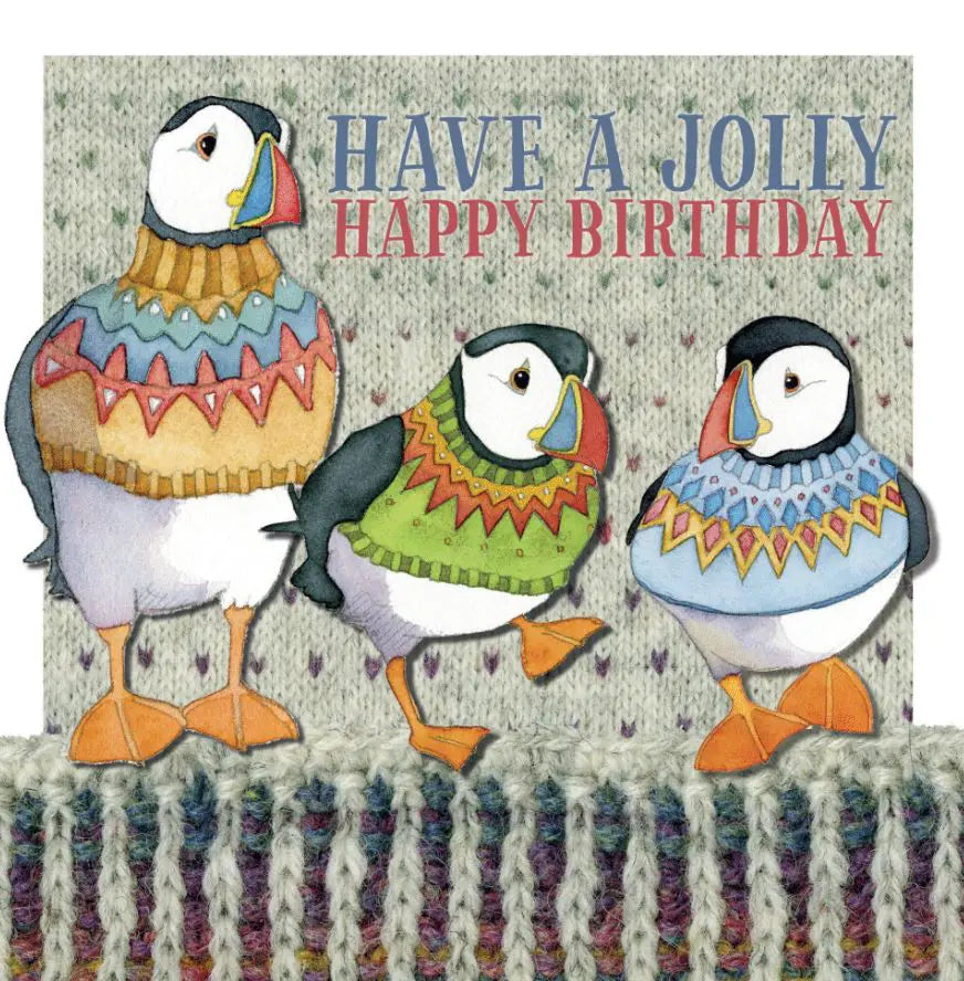 Emma Ball Jolly Birthday - Woolly Puffins Greetings Card