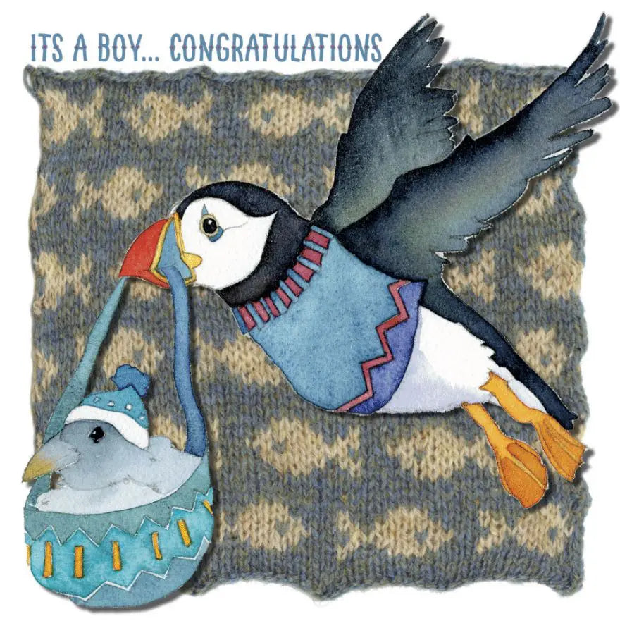 Emma Ball Congrats, It's a Boy! - Woolly Puffins Greetings Card
