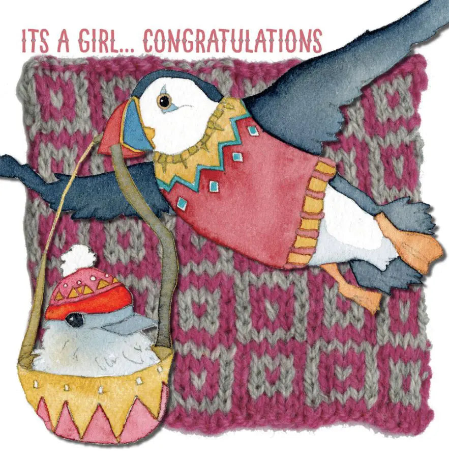Emma Ball Congrats, It's a Girl! - Woolly Puffins Greetings Card